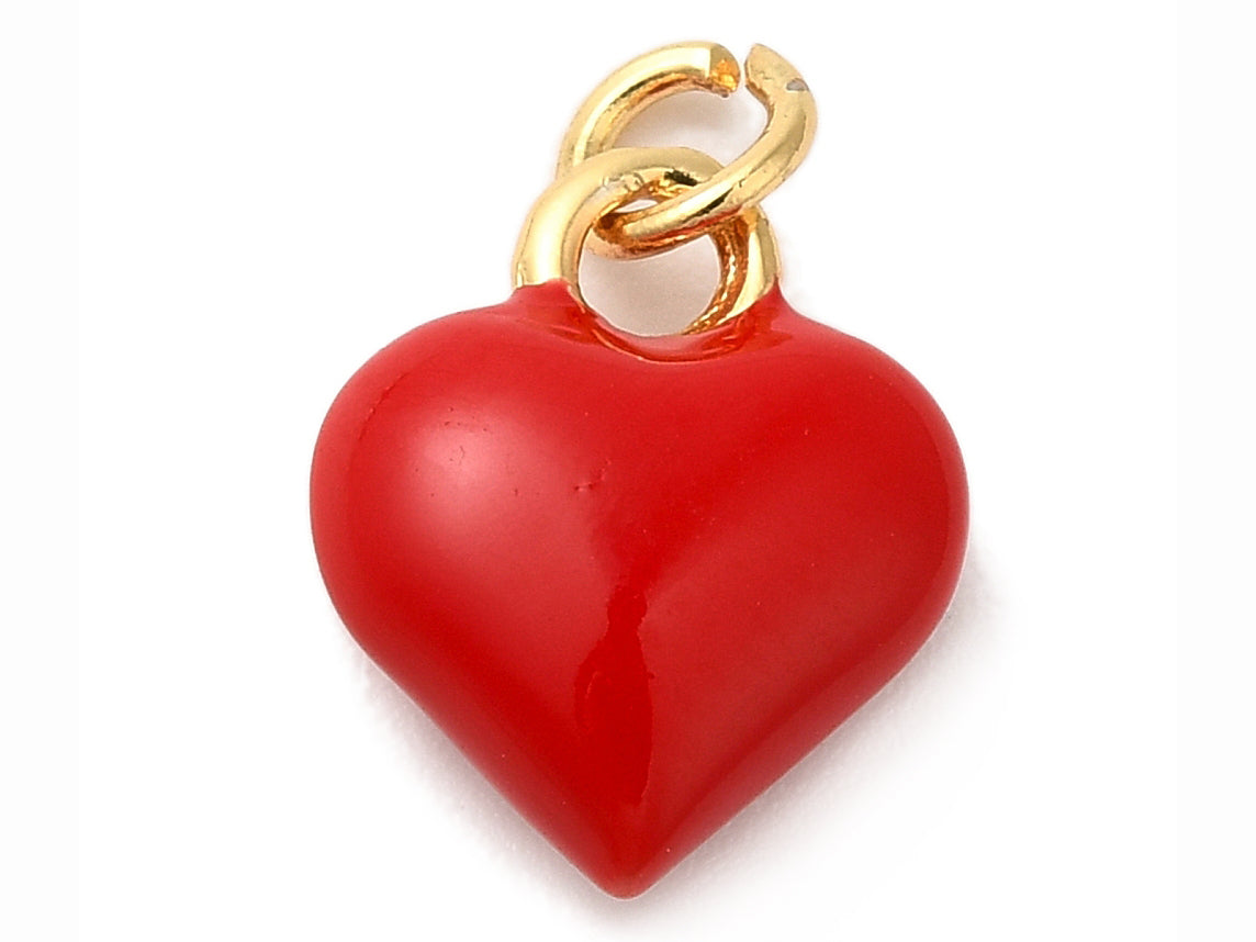 Achat Breloque cœur émaillé rouge en laiton plaqué or 18 K