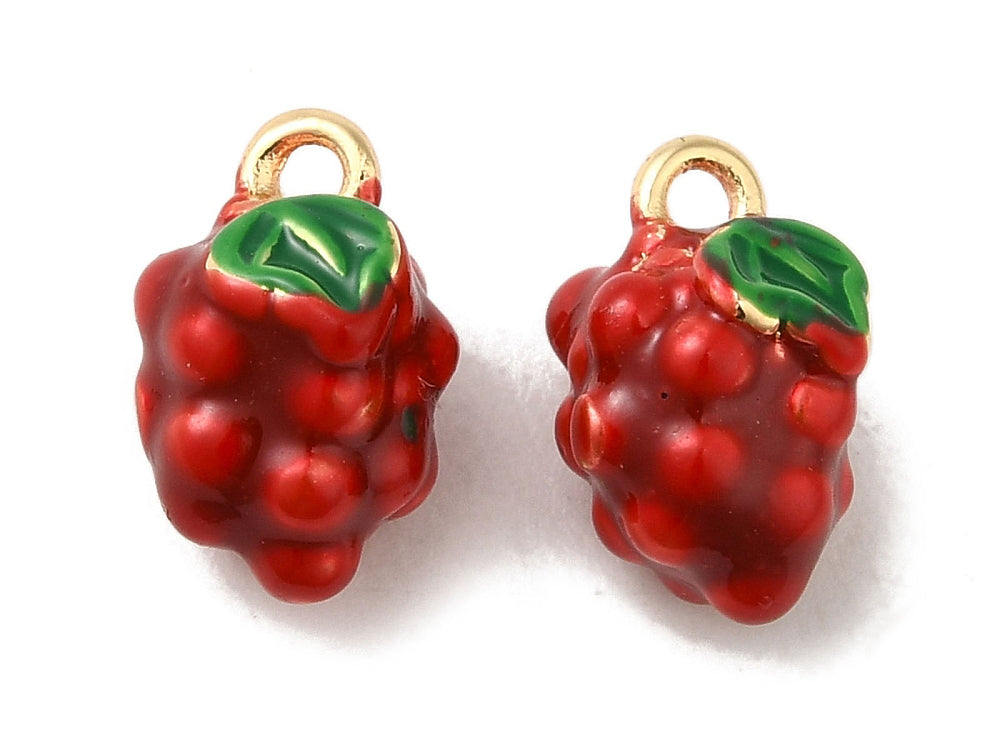 achat Breloque framboise émaillée en laiton plaqué or 18K
