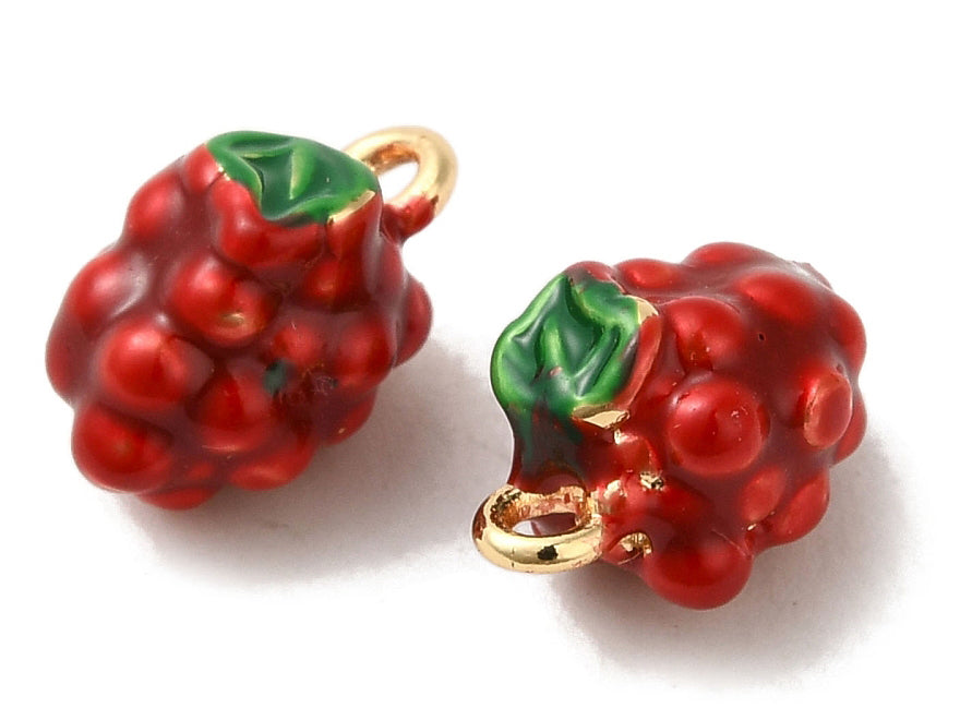 achat Breloque framboise émaillée en laiton plaqué or 18K