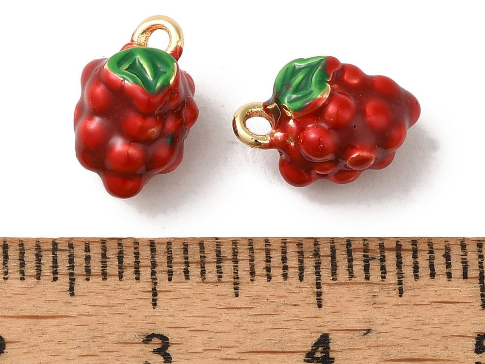 achat Breloque framboise émaillée en laiton plaqué or 18K