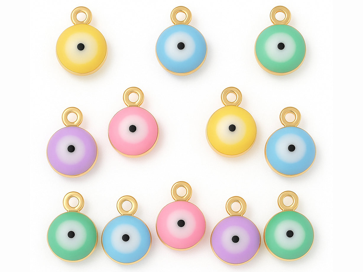 achat Lot de 10 Breloques grelot oeil émaillé pastel plaqué or 18 K