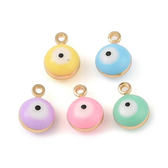 Achat Lot de 10 Breloques grelot oeil émaillé pastel plaqué or 18 K