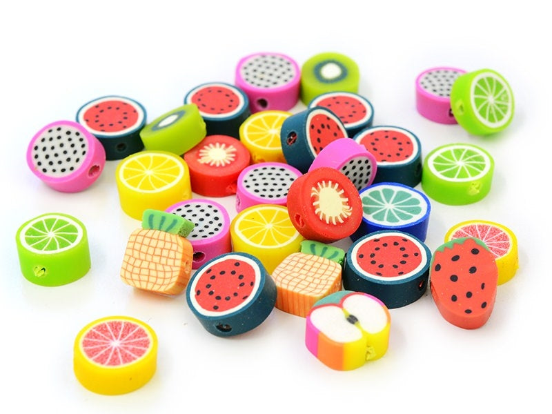 Achat 20 perles en pâte polymère - fruits  tutti frutti