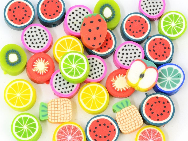 achat 20 perles en pâte polymère - fruits  tutti frutti