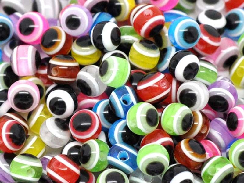 Achat Lot de 20 perles rondes à rayures - oeil turc