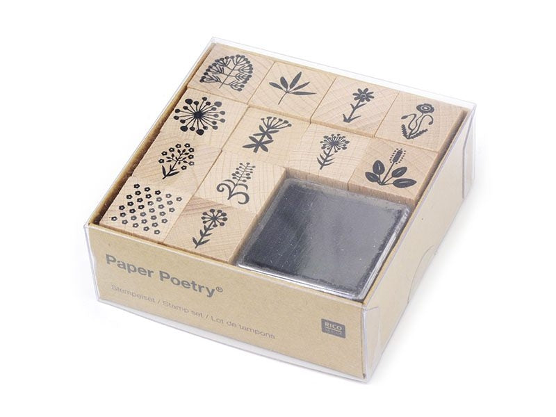 Achat Kit 12 tampons fleurs + 1 encreur noir