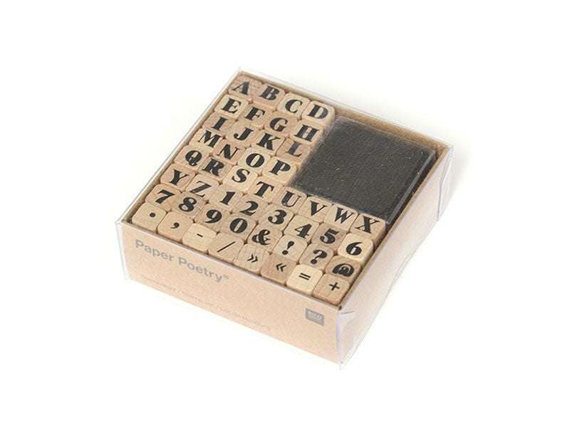 Achat Tampons lettres romanes et chiffres avec encreur noir - 48 caractères