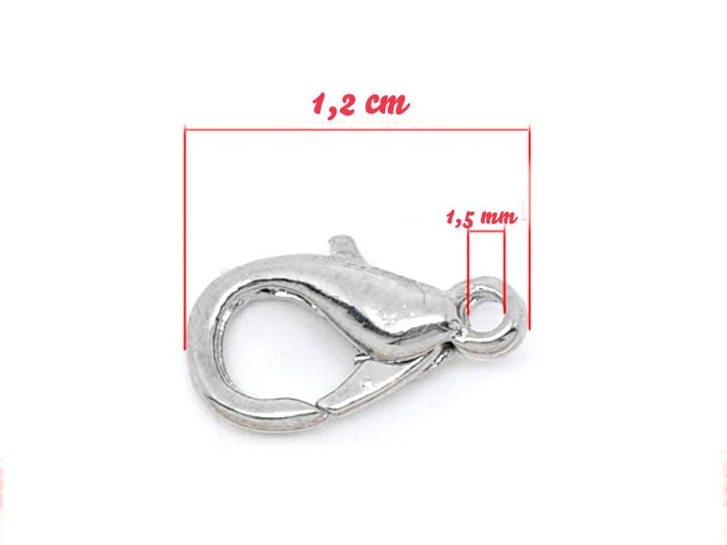 Achat 10 fermoirs mousquetons 12 mm- couleur argenté foncé