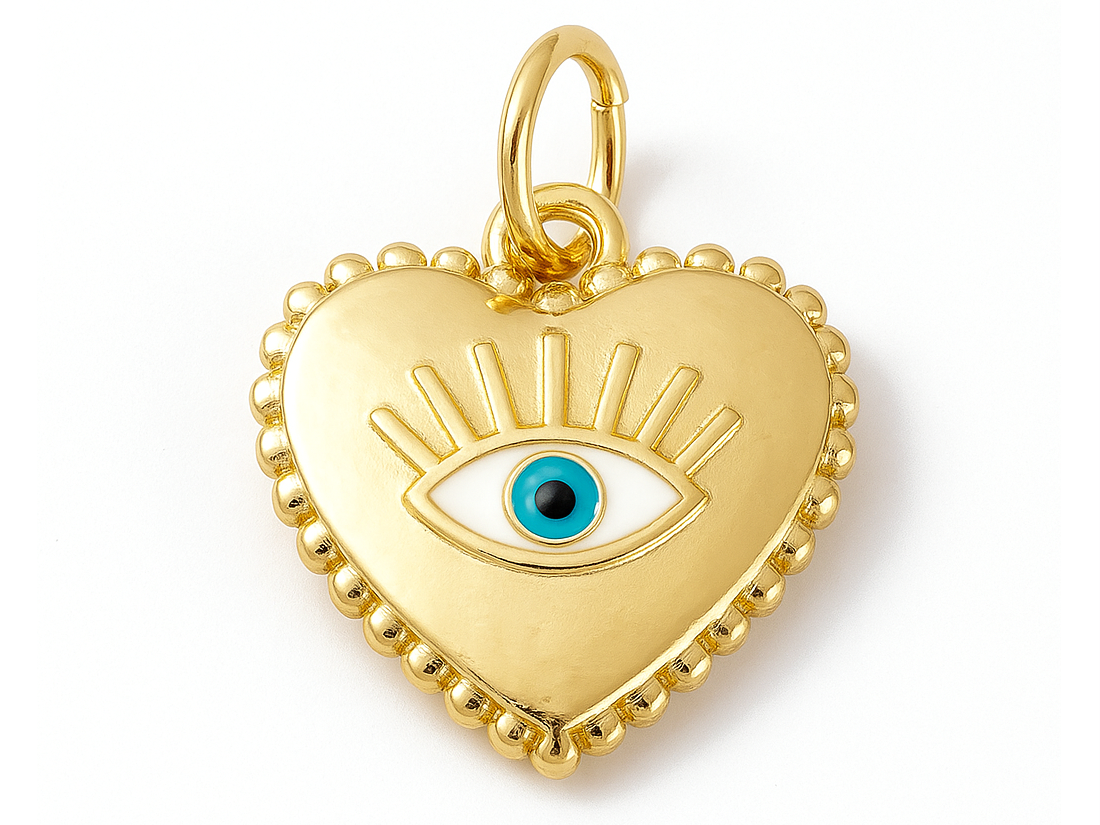 Achat Breloque cœur doré œil turquoise plaqué or 18K