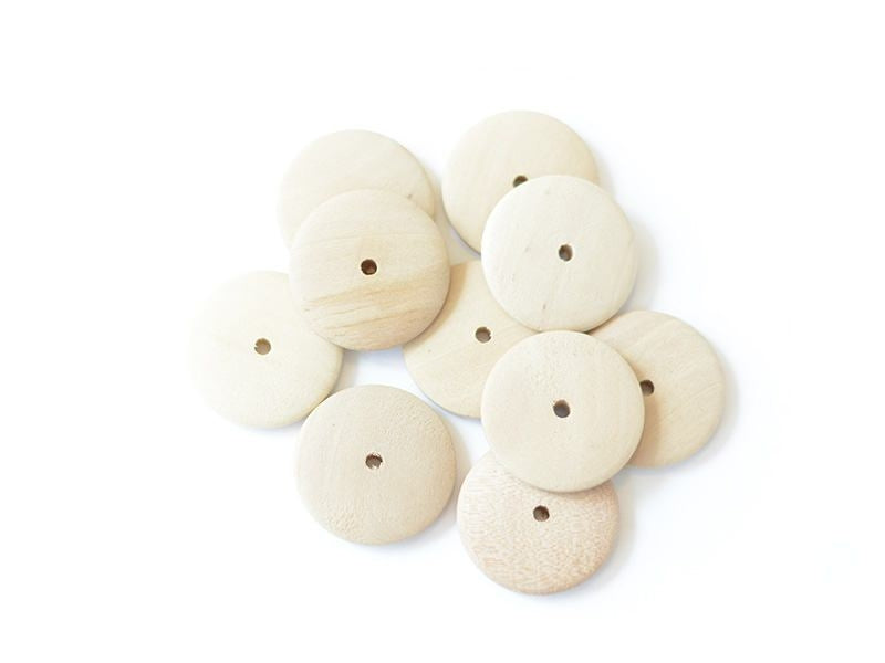 Achat 10 perles en bois - Rond plat 23 mm
