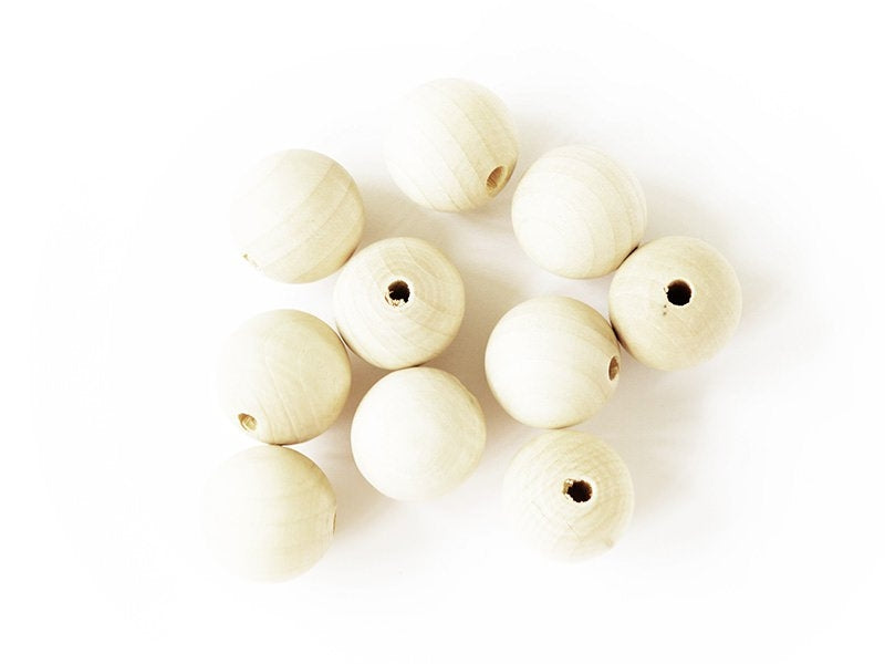 Achat 10 perles en bois - Ronde 30 mm