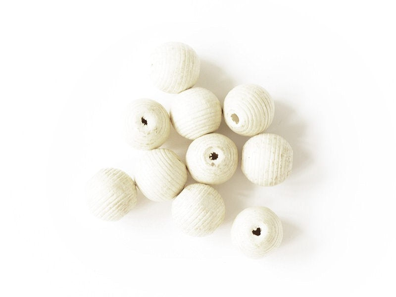 Achat 10 perles en bois vernis - Ronde à rainures 20 mm