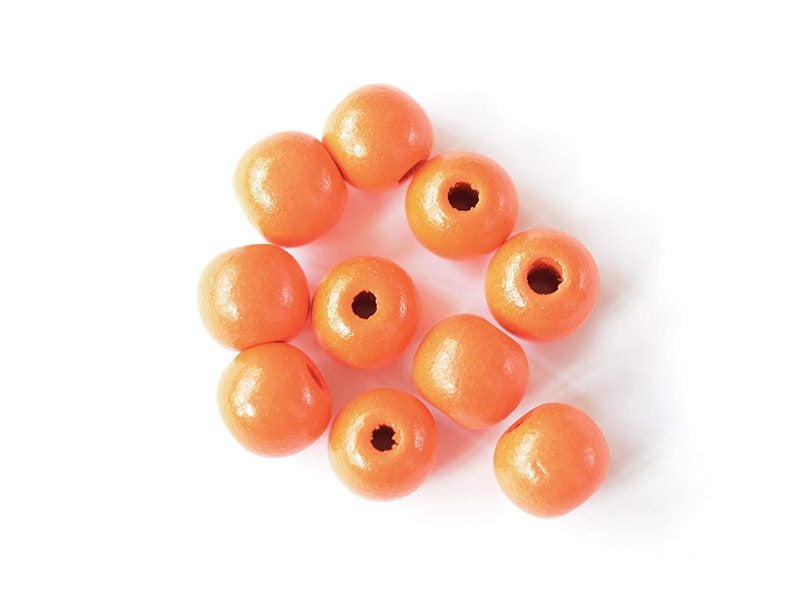 Achat 10 perles rondes en bois vernis - Orange 14 mm