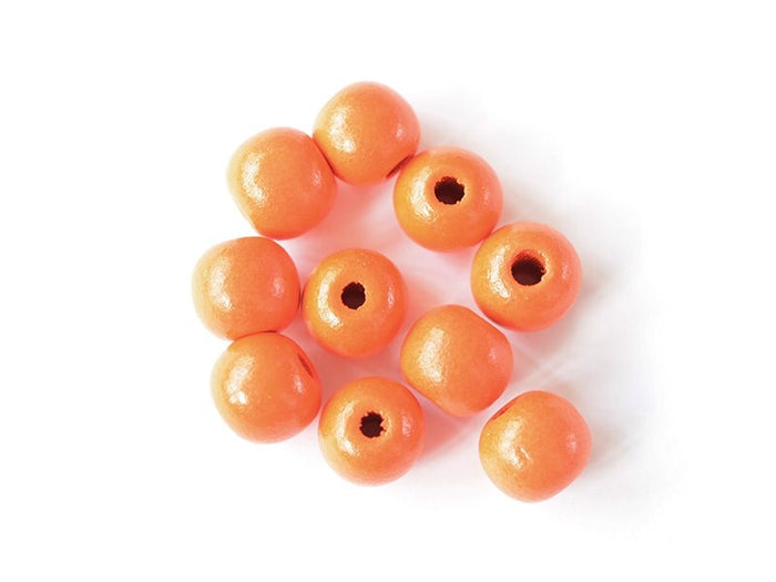 Achat 10 perles rondes en bois vernis - Orange 14 mm