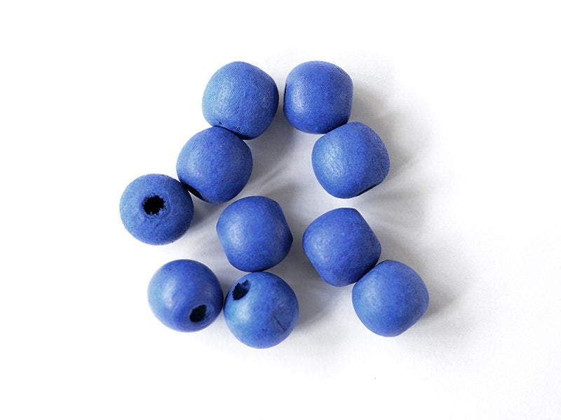 Achat 10 perles rondes en bois vernis - Bleu marine 14 mm