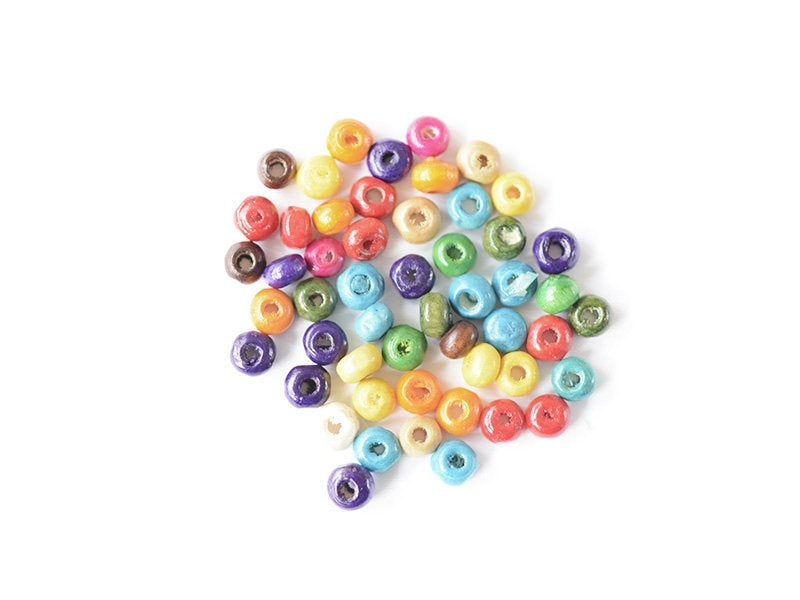 Achat 50 perles rondes multicolores en bois vernis - 4 mm