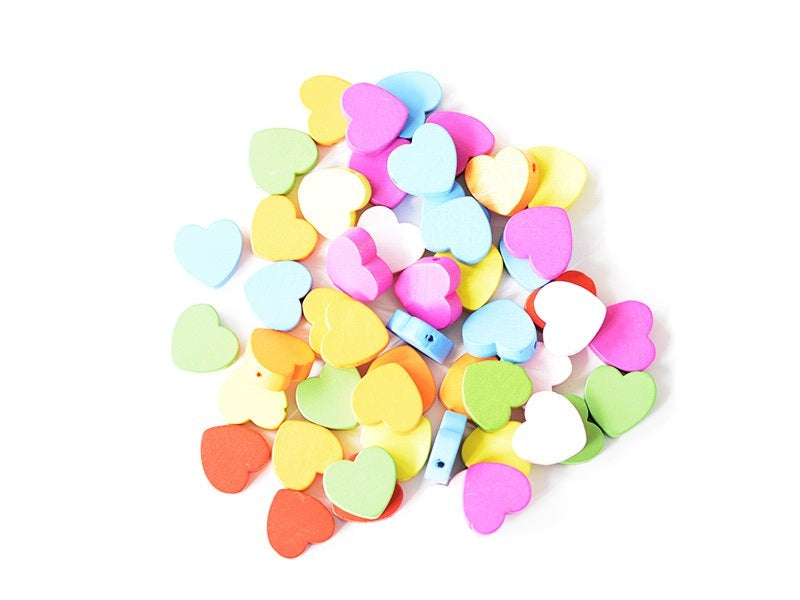 Achat 50 perles coeur en bois vernis - 18 mm