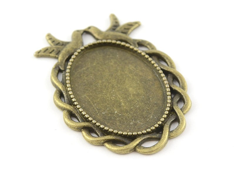 Achat 1 support de cabochon bronze ovale à bord fantaisie oiseau - 36 mm