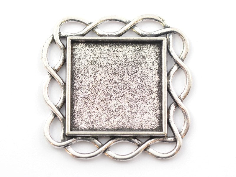 Achat 1 support de cabochon argenté carré à bordure fantaisie - 33 mm