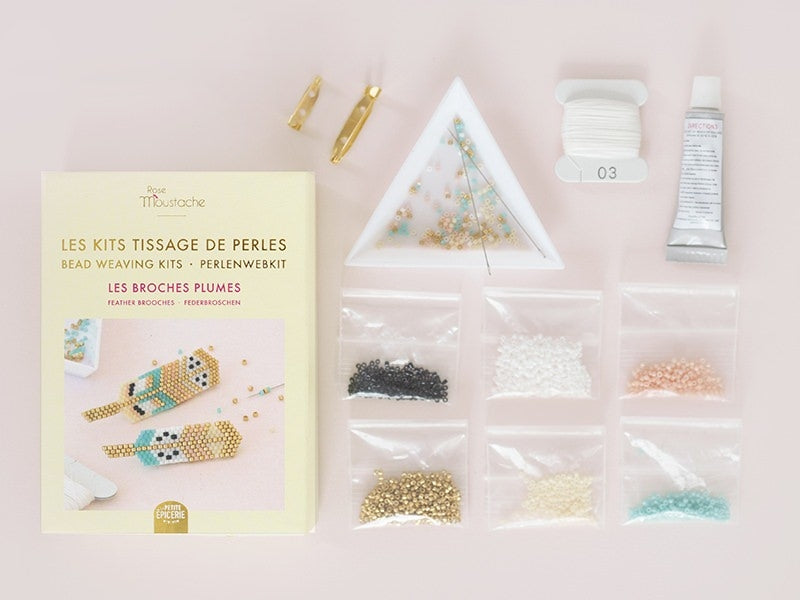 achat Kit Rose Moustache - tissage de perles miyuki - les broches plumes