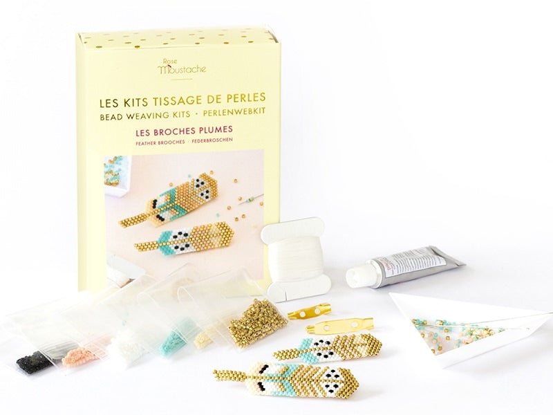 Achat Kit Rose Moustache - tissage de perles miyuki - les broches plumes