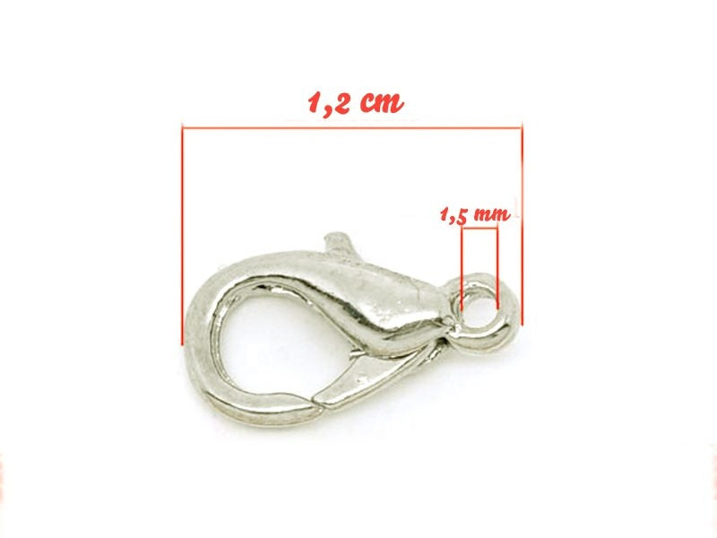 achat 10 fermoirs mousquetons 12 mm - argenté clairs