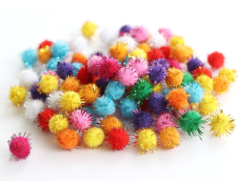 Achat Lot de 100 pompons à fils métalliques de couleur vives - 1,5 cm