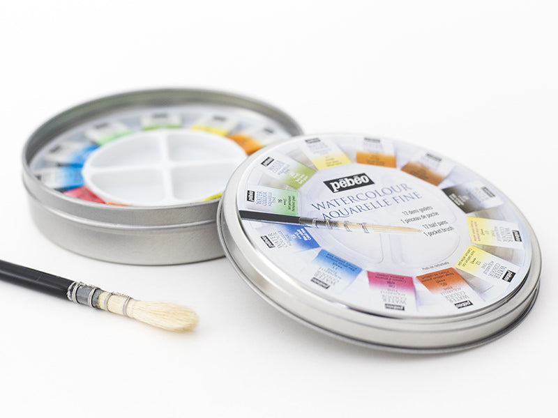 Achat Coffret 12 demi-godets aquarelle fine - boîte ronde