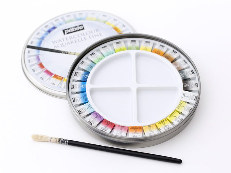 Achat Coffret 24 demi-godets aquarelle fine - boîte ronde