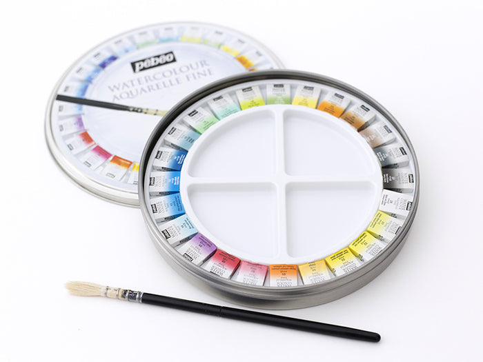 Achat Coffret 24 demi-godets aquarelle fine - boîte ronde