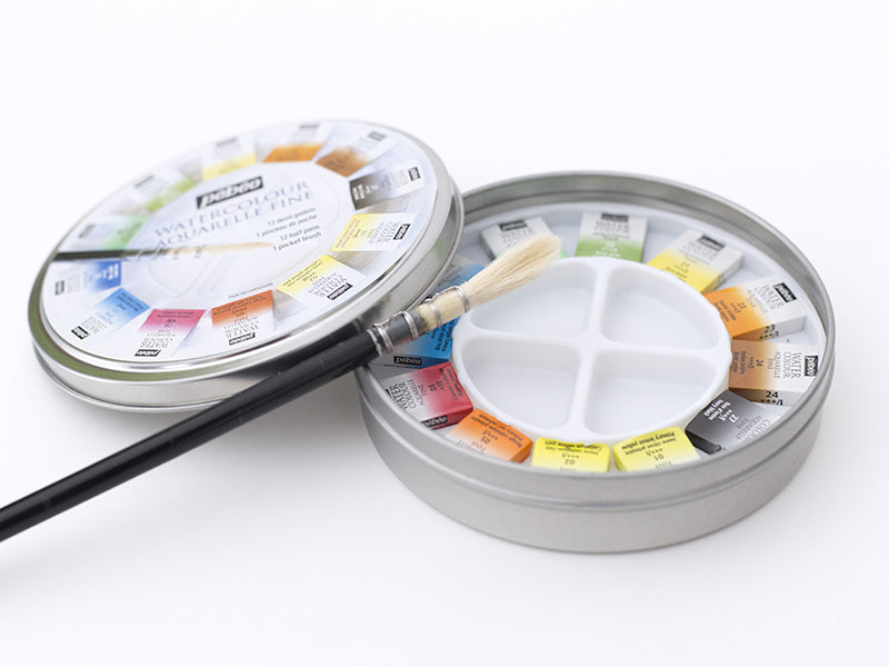 achat Coffret 12 demi-godets aquarelle fine - boîte ronde