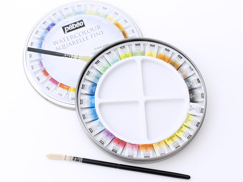 achat Coffret 24 demi-godets aquarelle fine - boîte ronde