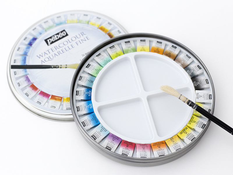 achat Coffret 24 demi-godets aquarelle fine - boîte ronde