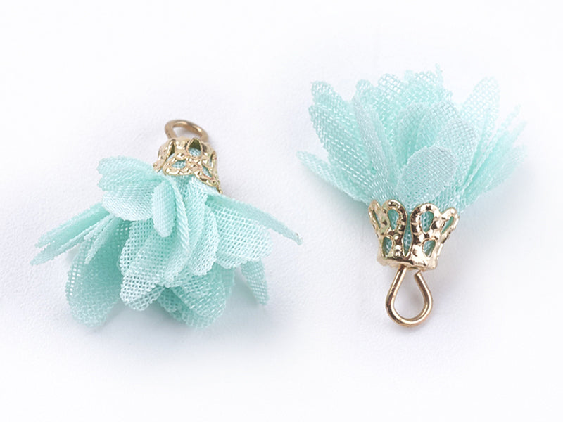 Achat Pendentif fleur pompon en organza - vert d'eau