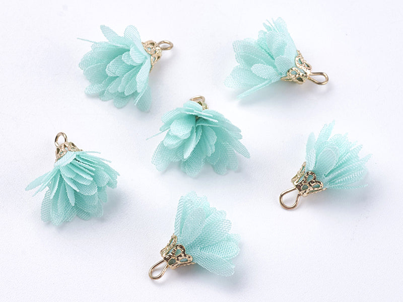 achat Pendentif fleur pompon en organza - vert d'eau