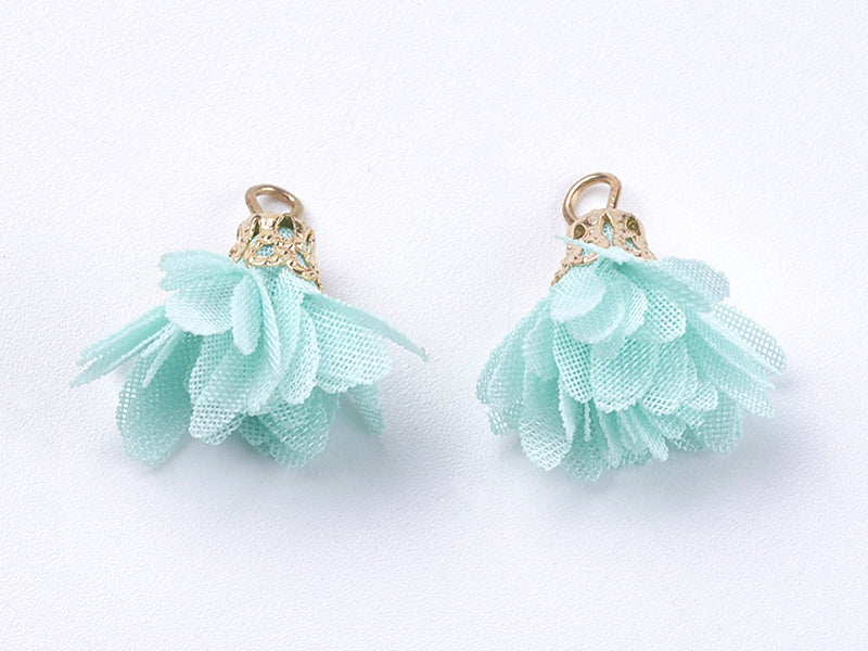 achat Pendentif fleur pompon en organza - vert d'eau