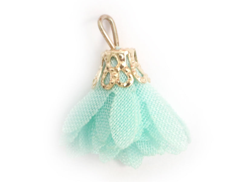 achat Pendentif fleur pompon en organza - vert d'eau