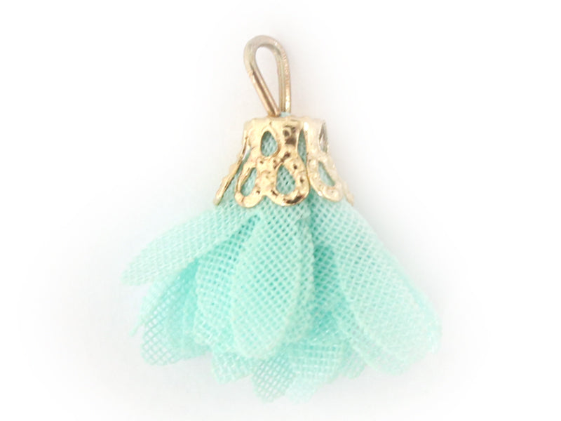Achat Pendentif fleur pompon en organza - vert d'eau