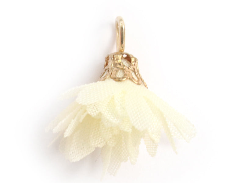 Achat Pendentif fleur pompon en organza - jaune ivoire
