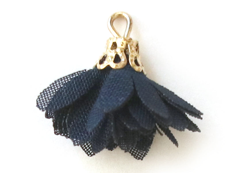 Achat Pendentif fleur pompon en organza - bleu marine