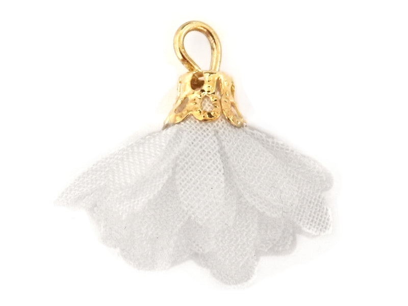 Achat Pendentif fleur pompon en organza - blanc