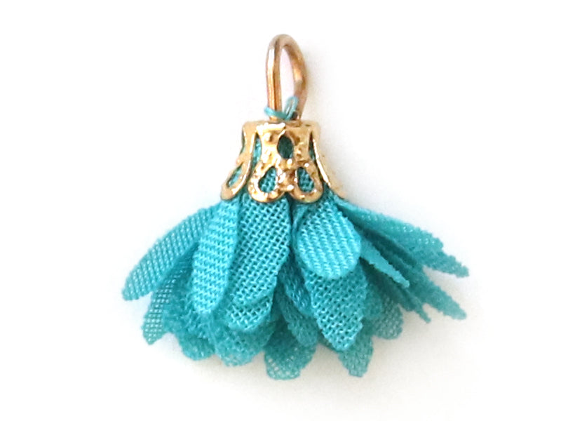 Achat Pendentif fleur pompon en organza - bleu canard