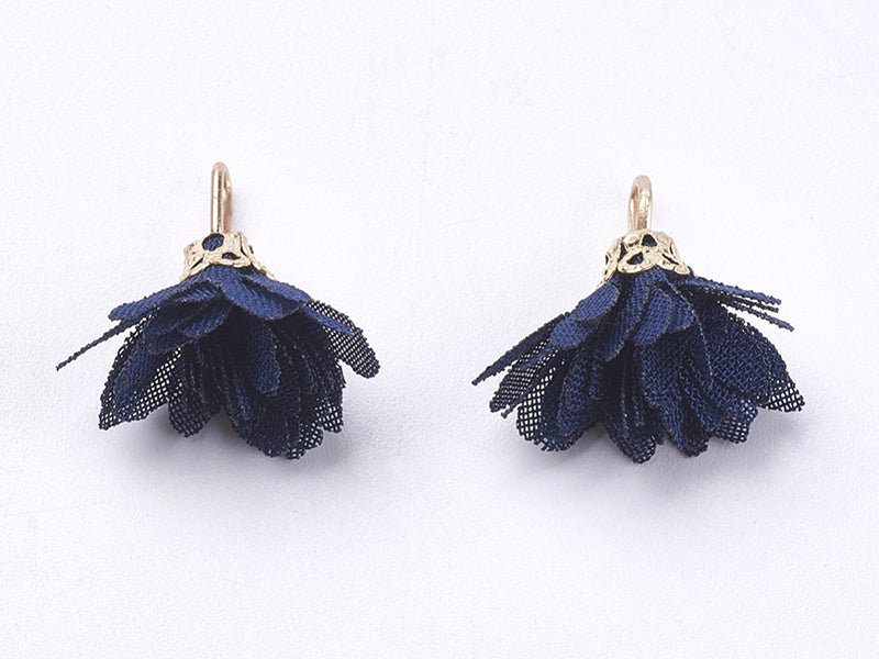 Achat Pendentif fleur pompon en organza - bleu marine