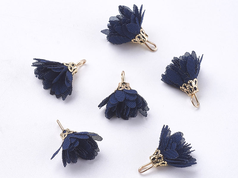 achat Pendentif fleur pompon en organza - bleu marine