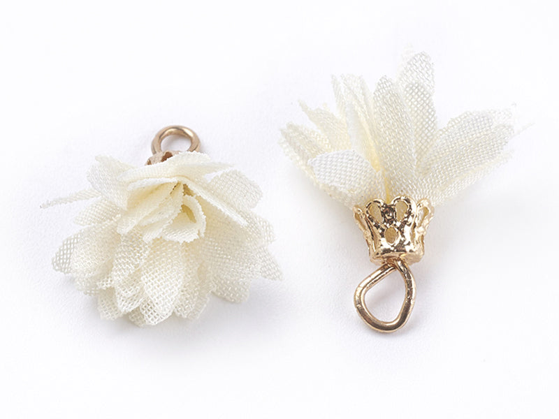 achat Pendentif fleur pompon en organza - jaune ivoire