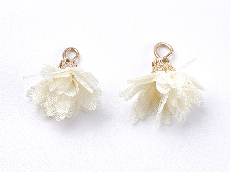 achat Pendentif fleur pompon en organza - jaune ivoire