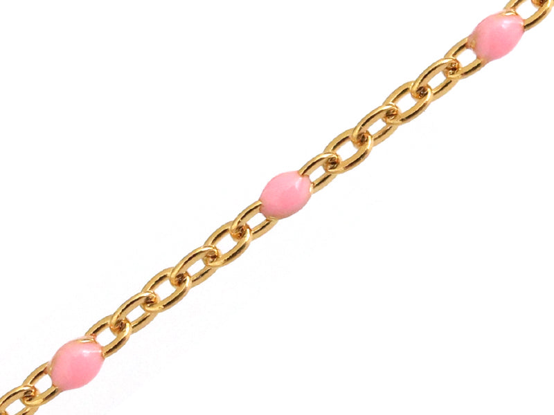 Achat Chaîne forçat dorée avec points émaillés résine époxy rose x 20 cm