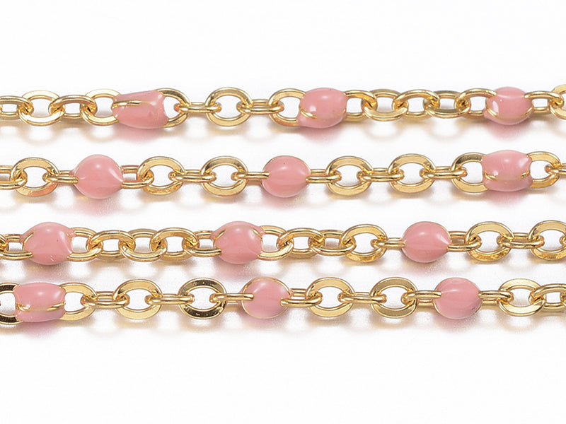 Achat Chaîne forçat dorée avec points émaillés résine époxy rose x 20 cm