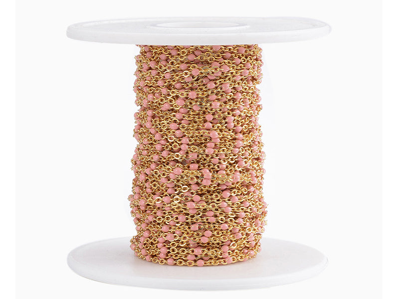 achat Chaîne forçat dorée avec points émaillés résine époxy rose x 20 cm