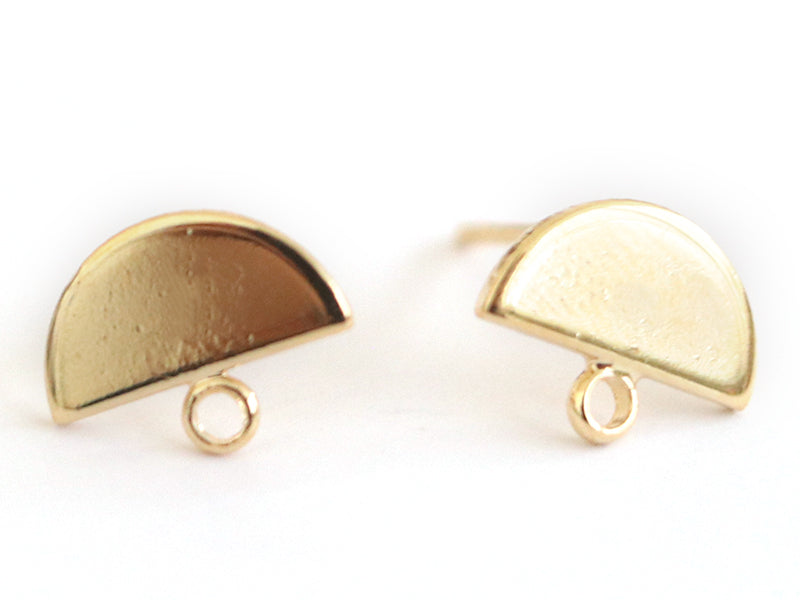 Achat Paire de puces d'oreilles avec plateau demi-cercle - dorée à l'or fin 18K